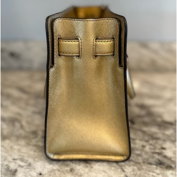 MICHAEL KORS DILLON GOLD MEDIUM EW SATCHEL LEATHER BAG - Picture 3 of 8